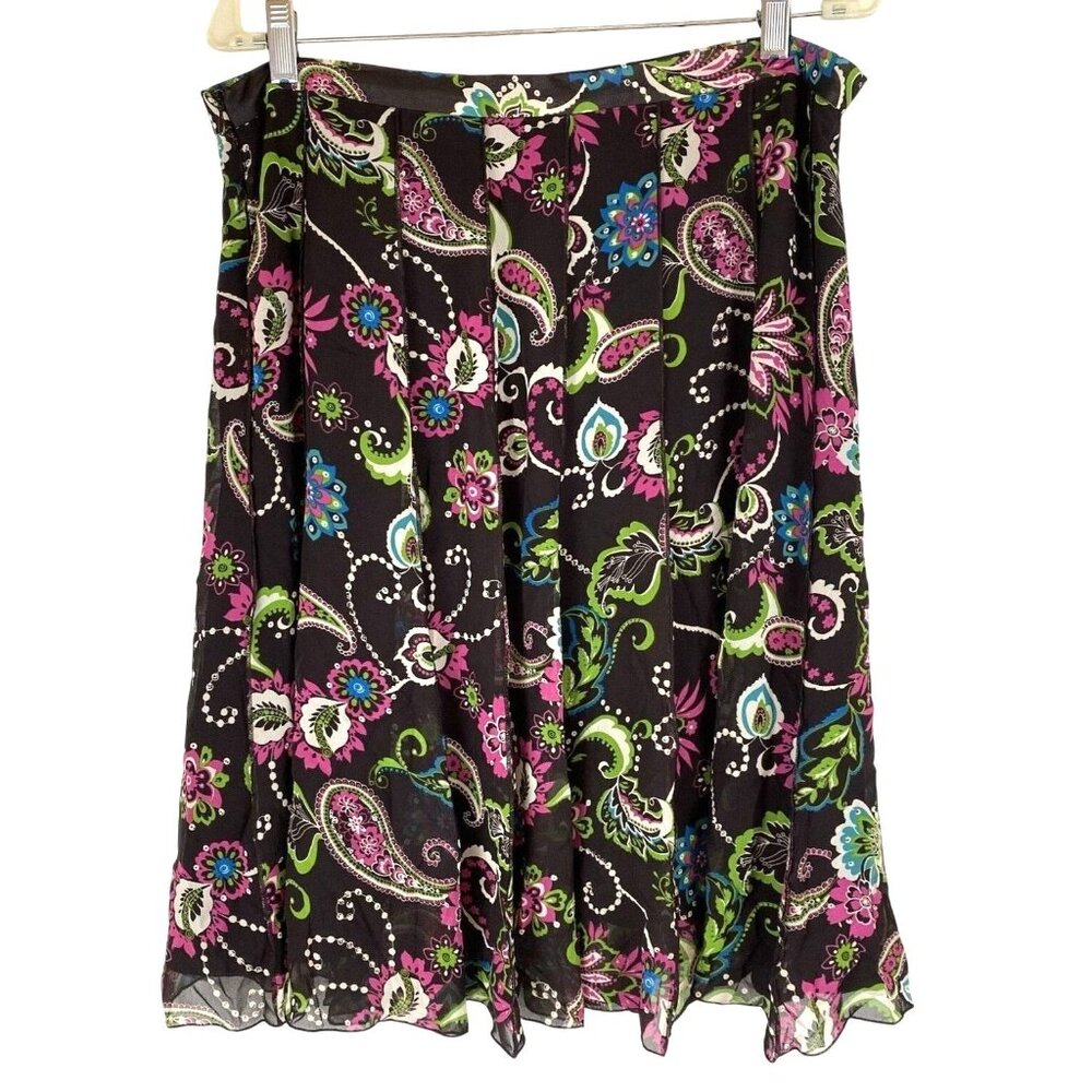 Womens 16 Floral Brown Classic Core Career Colorful Paisley Panel A-Line Skirt